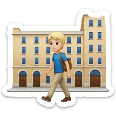 Pasear por madrid de los austrias chico rubio con edificio de fondo sticker