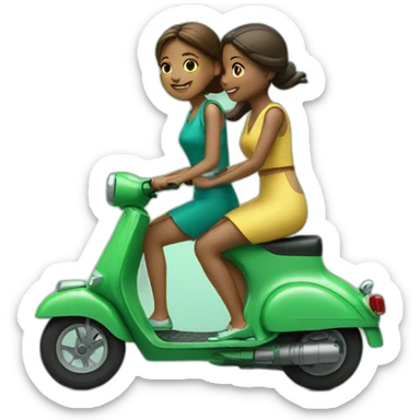 2 girls on a green scooter sticker