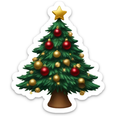 Super twinkly full christmas tree with dark red and gold decorations and gold tinsel sticker