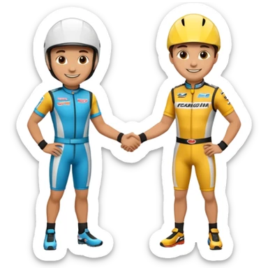 2 racers in gear shaking hands sticker
