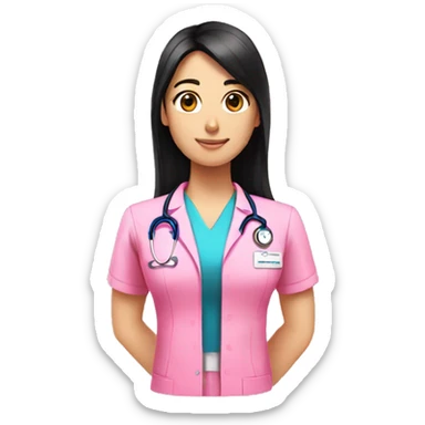 Physiotherapist long black hair pink uniform  sticker