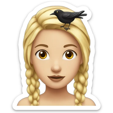 blond girl with a black bird on her head sticker