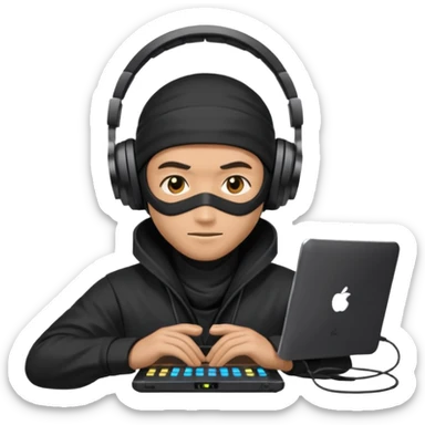Make a customized emoji that has dj headphones on and a ninja outfit sticker