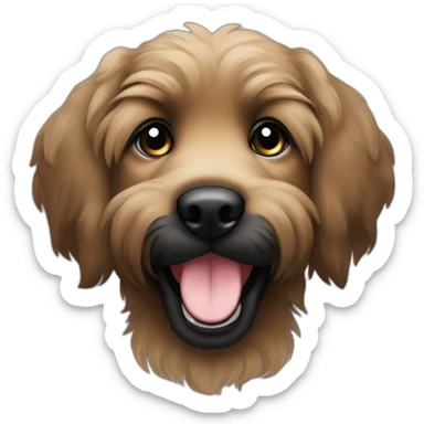 bouvier fawn brown and black big puppy face very long hair smiling dark short ears sticker