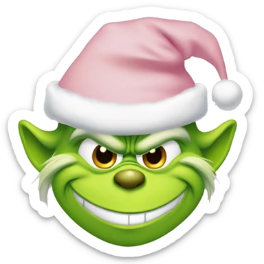 Grinch smiling with a light pink santa hat sticker