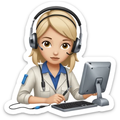 female computer technician fixing damaged computer sticker