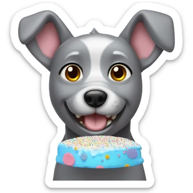 Little grey dog with ears eating funfetti cake  sticker