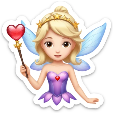 Flying fairy with magical wand with heart sticker