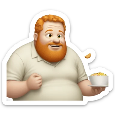 fat ginger man with no beard eating a lot of food  sticker