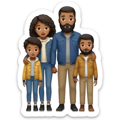 A loving black family of 4, with a father with a full beard, a son and daughter, all dressed in urban chic clothing sticker