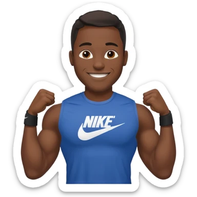 Jock black man smiling very very big biceps wearing “Nike” t shirt sticker