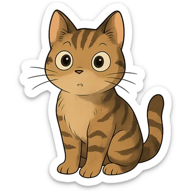 a curious cat with big expressive eyes, ghibli style sticker
