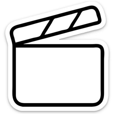 Ultra simplified movie clapper board with two simple rectangles and a diagonal line sticker
