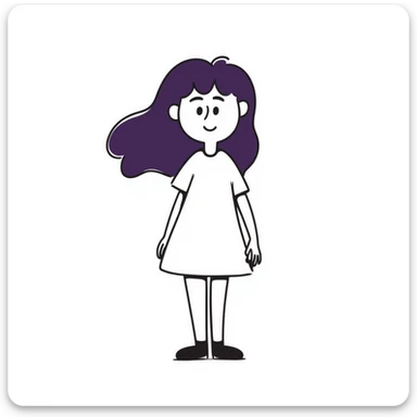 A simple sketch of a girl with flowing purple hair sticker