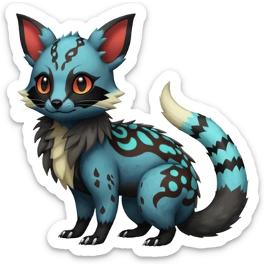 Rare warm-colored exotic cute epic aesthetic gothic colorful Salandit-Eevee-Civet-species-Fakemon-hybrid-creature, with markings, full body sticker