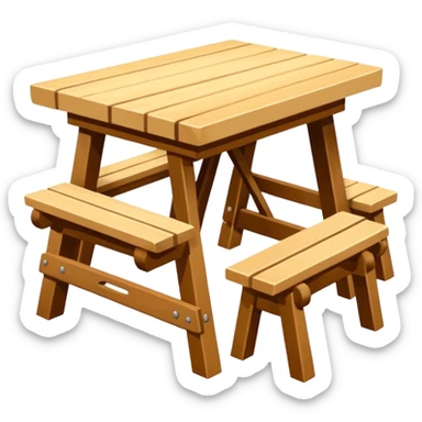 mesa alta color madera natural con bancas altas de color madera natural sticker