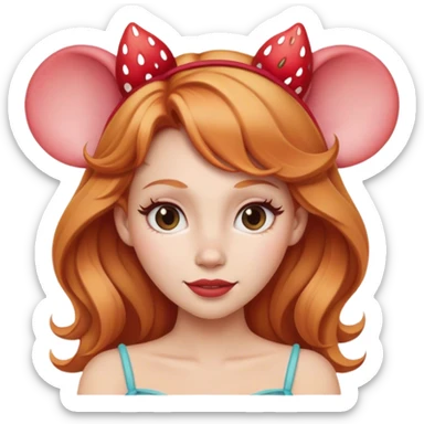 Strawberry blonde woman with Disney ears sticker