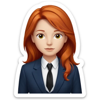 long red haired woman with tie, t-shirt and blazer sticker