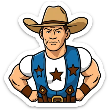 John Cena with an overly large cowboy hat sticker