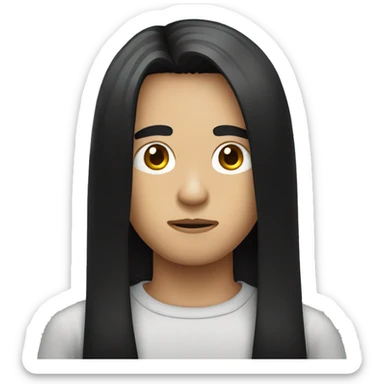 boy with long black straight hair serious face sticker