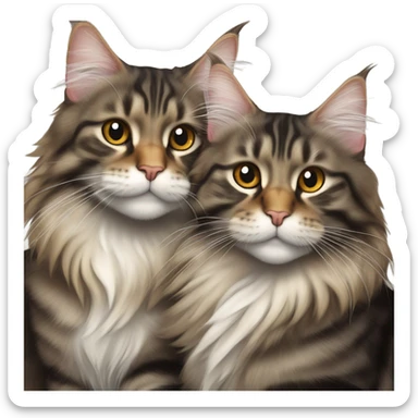 2 Maine coon tabby cats cuddling sticker