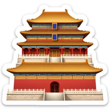 Forbidden City palace in Beijing, traditional Chinese imperial architecture, red walls and gold roof, emoji style sticker