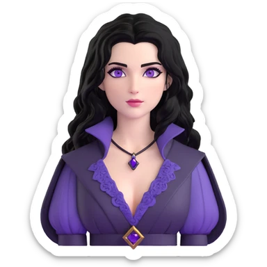 Yennefer from Witcher with black hair and purple eyes sticker