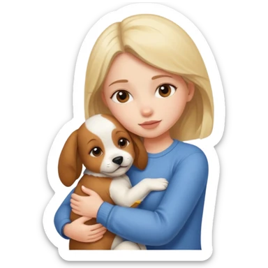 A girl hug a puppy sticker