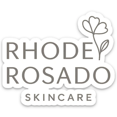 logo for SKINCARE ROSADO RHODE, minimalist, soft pink gradient, elegant sans-serif, subtle floral accent, premium skincare sticker