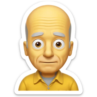 A 3D cartoon close-up portrait of an elderly yellow character styled like Grandpa Simpson, bald head with few tufts of hair, expressive wrinkles, yellow skin and shirt, Memoji-style lighting, matching Simpsons family design. sticker