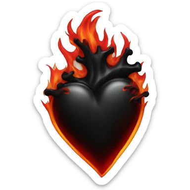 Black heart red flame sticker
