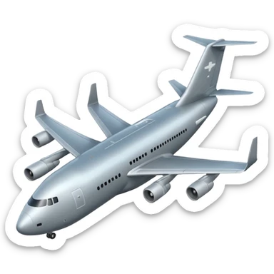 A 3D cartoon cargo aircraft with large body and rear loading door, mid-flight with faint clouds, Memoji-style realism. sticker