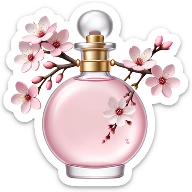Pastel pink and white Perfume with Sakura Cherry Blossoms adorning it   sticker