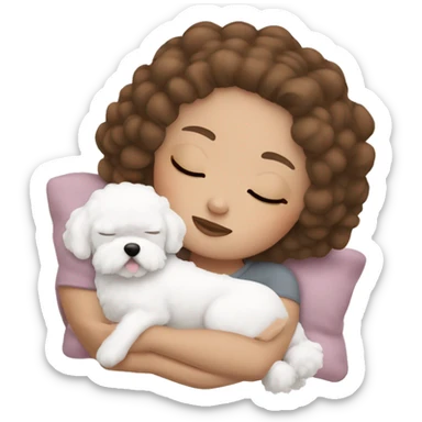 White girl brown hair sleeping with Mini Bichon sticker