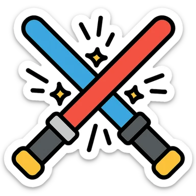 crossed blue and red lightsabers with dynamic motion lines and yellow sparks sticker