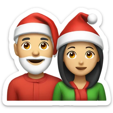 Asian couple with Santa hats sticker