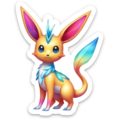 Colorful Shiny Exotic Victini-Salandit-Aurorus-Sylveon-Fakémon-hybrid-creature (full body)  sticker