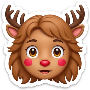 Rudolph cute face emoji for slack simple with hair sticker