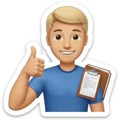 man standing triumphantly on paperwork, thumbs up emoji sticker