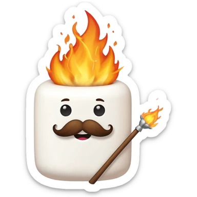 marshmallow on fire with mustache, just marshmallow sticker