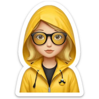 girl in yellow raincoat meme with black sunglasses sticker