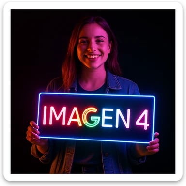 make a girl holding this sign, but sign in made of neon sticker