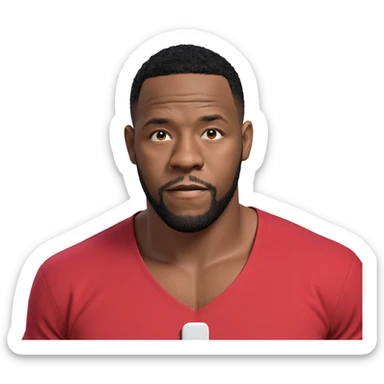 male portrait with red shirt sticker