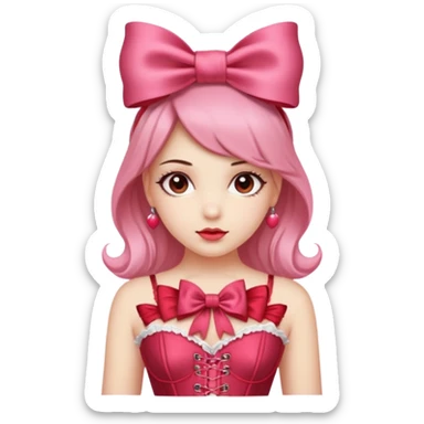 Girl with red bow on her head and pink corset sticker