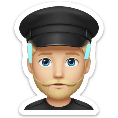 Ragazzo biondo con occhi azzurri e con barbetta bionda e cappello nero con visiera sticker