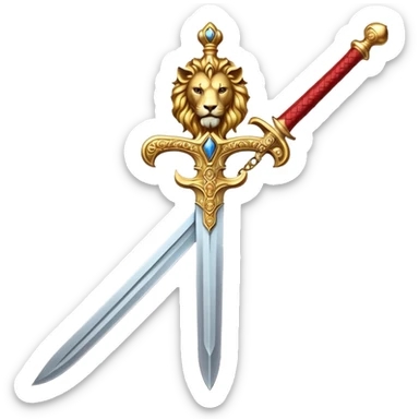rhindon gold sword with red handle and gold lion on the end of the handle sticker