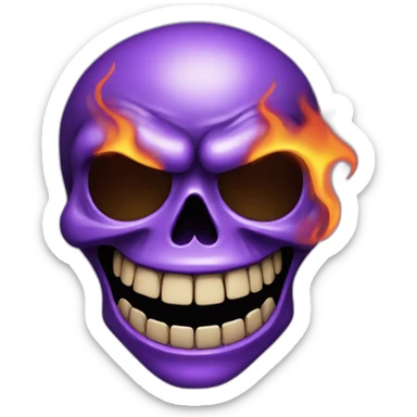 purple flaming skull face grinning sticker
