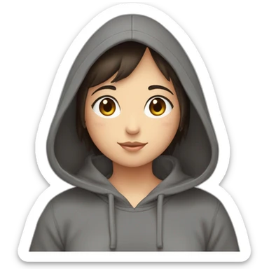 Fille Brune avec un sweat-capuche Totoro gris foncé avec les rond clair de Totoro sur ventre  sticker