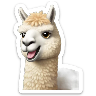 Full size alpaca with a dinosaur head sticker