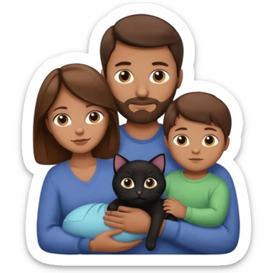 1 mom brown hair, 1 dad NO beard, 1 baby and 1 black cat sticker